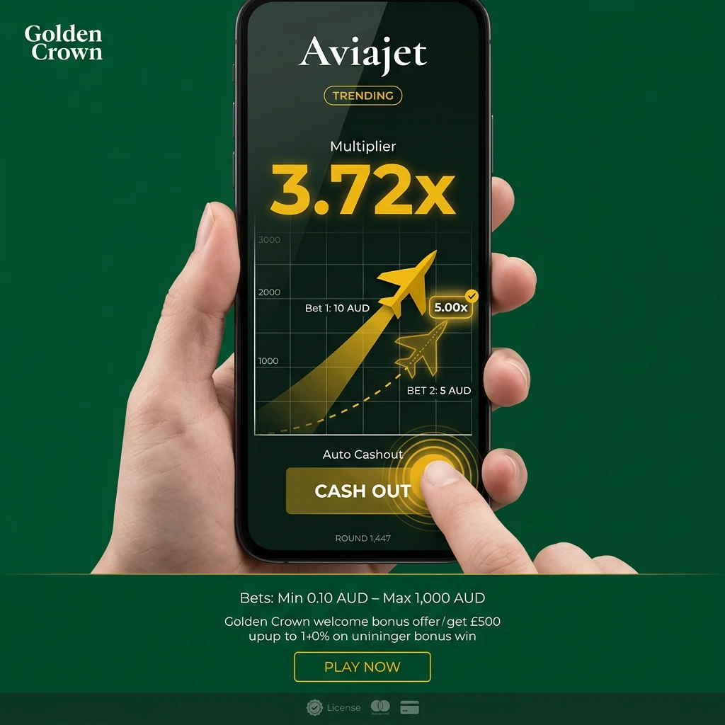 Aviajet crash game with a plane flying upward as a multiplier rises, showing bet and cash out controls
