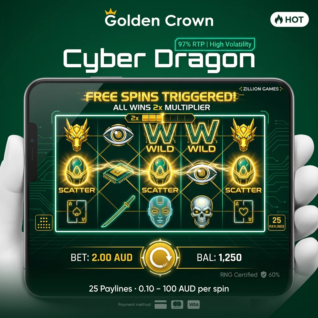 Cyber Dragon video slot gameplay showing reel grid, bet controls, wild and scatter symbols, and free spins features
