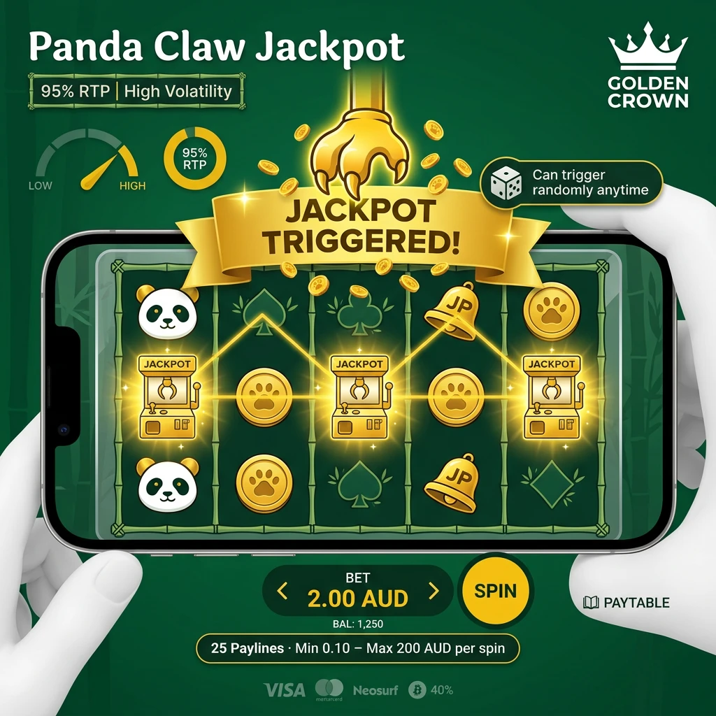 Panda Claw Jackpot slot game reels with claw machine theme, paylines, and jackpot symbols on screen