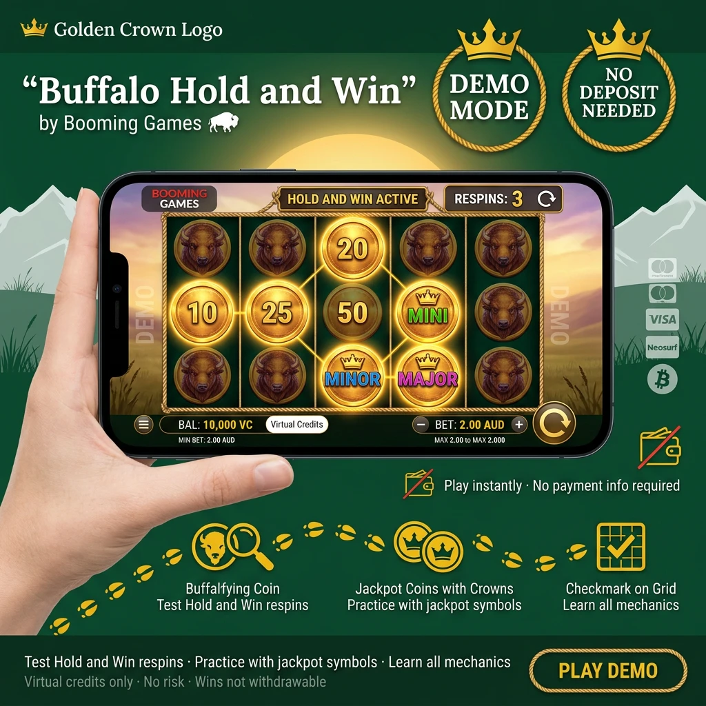 Buffalo Hold and Win slot game demo mode with virtual credits and Hold and Win respin mechanics